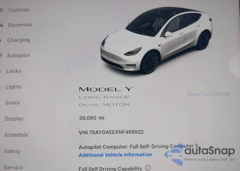 2022 Tesla Model Y из США, поврежденный, VIN 7SAYGAEEXNF468922